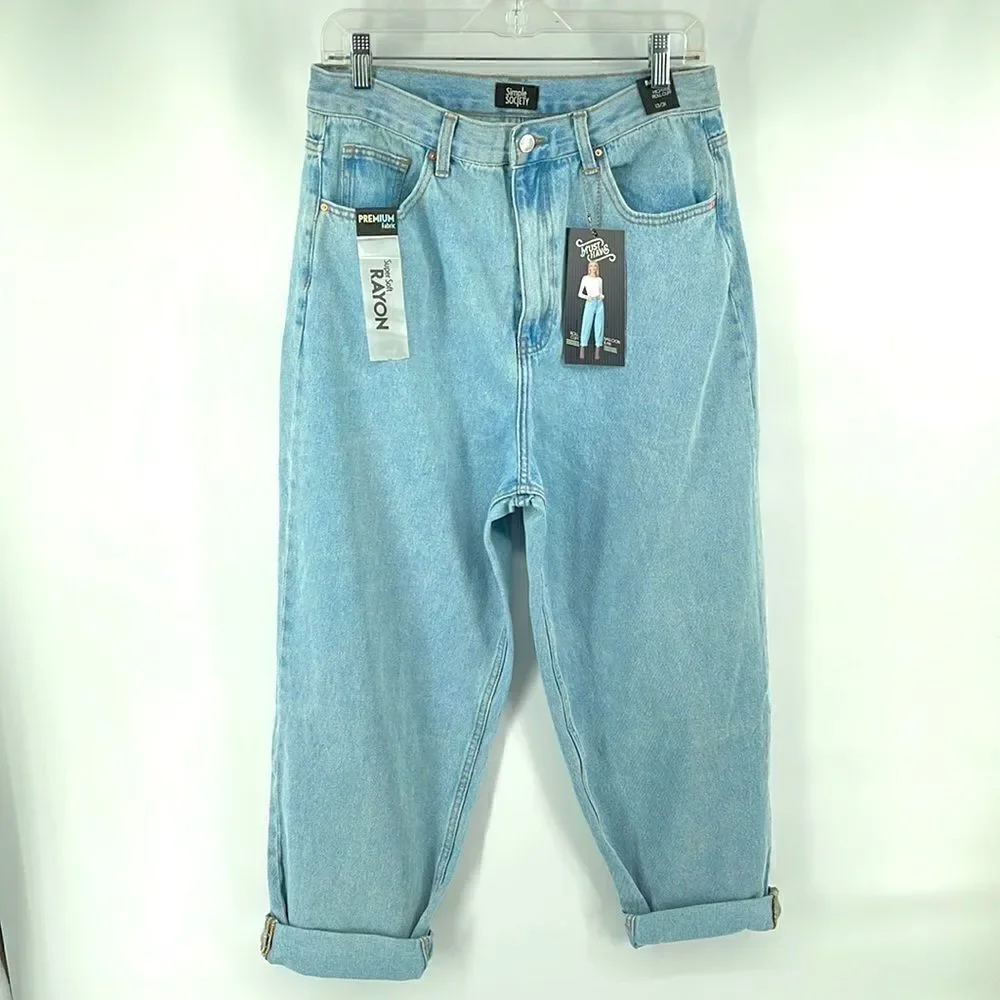 Simple Society High waist rise balloon jean jeans roll cuff NEW NWT light wash